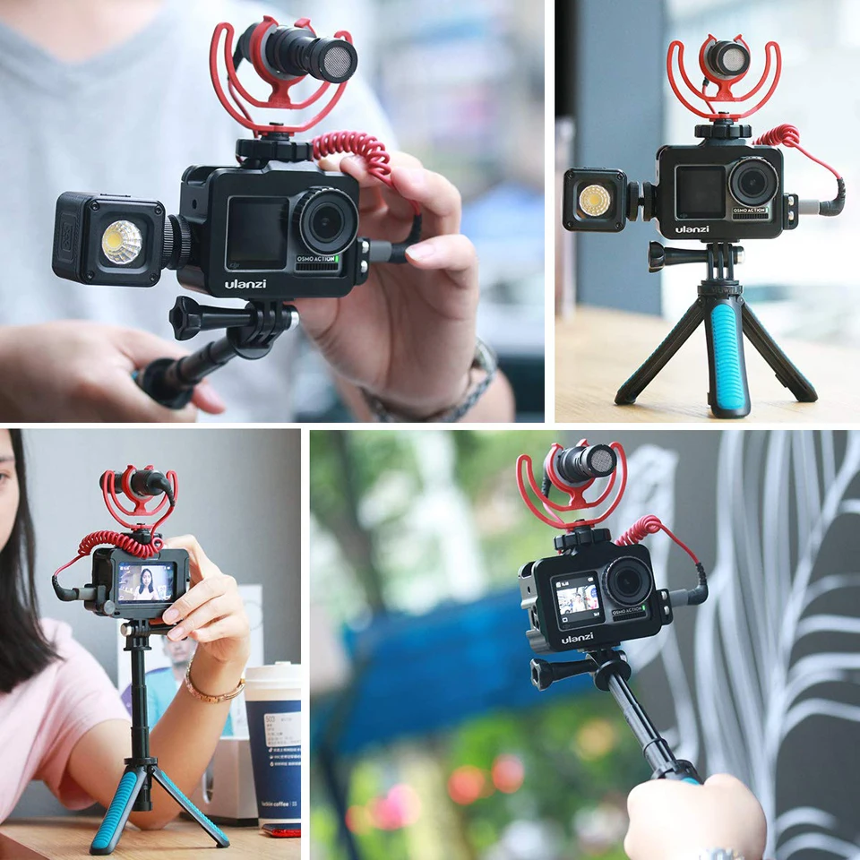 Ulanzi OSMO клетка для экшн-камеры, чехол для корпуса Vlogging с 2 холодными башмаками для DJI OSMO аксессуары для экшн-камеры