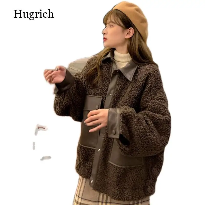 Пальто женское зимнее из искусственной овечьей шерсти с отложным воротником и