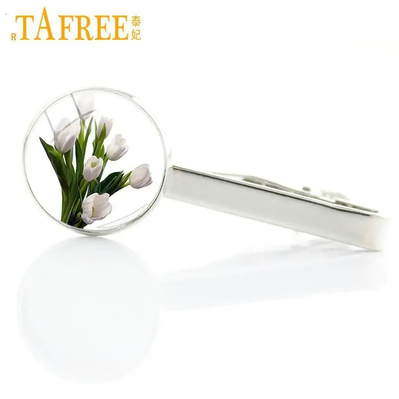TAFREE Элегантные Очаровательные тюльпаны цветы Зажимы для галстука стеклянный купол цветок искусство мужской галстук бар булавка для жениха Свадебная вечеринка ювелирные изделия E893