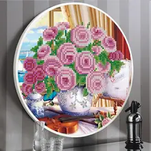 Shirliben Diy цветы алмазная живопись Полный Круглый настенный арт Алмазная мозаика фото на заказ кисточка картина Роза Настенный декор YKH73