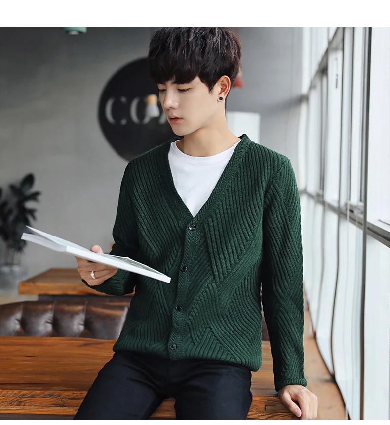 V-Neck Sweater Men's Twist Knitted Sweater Bottom Cardigan Tee Cardigan Solid Regular Casual Business Japan Style Koren Style