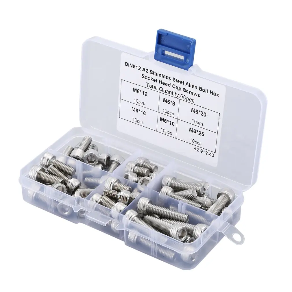 60pcs M63 304 Stainless Steel Hexagonal Socket Head Cap Screw DIN912 Cheese Head Allen Bolt A2