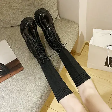 Женские сапоги до середины икры; коллекция года; сезон осень-зима; Новинка; британский стиль; эластичные носки в Корейском стиле