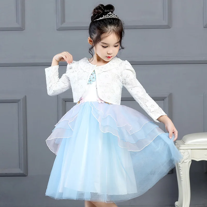 New Style Girls Lace Cappa Long Sleeve Thin Double Layer Autumn Clothing CHILDREN'S Garment Waistcoats White Jacket