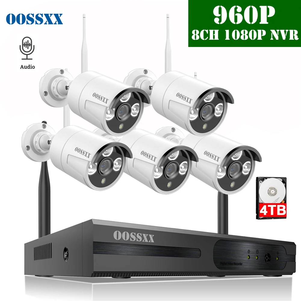 8CH Беспроводной NVR комплект камер видеонаблюдения система 5 шт 960P 1.3MP аудио Крытый