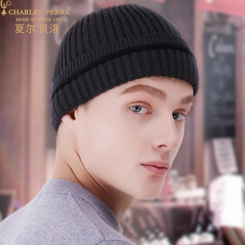 Beanies шапка мужская зимняя термальная вязаная шапка модный тренд Осень Зима Новая Skullies мужской головной убор Темно-серый темно-синий 1231