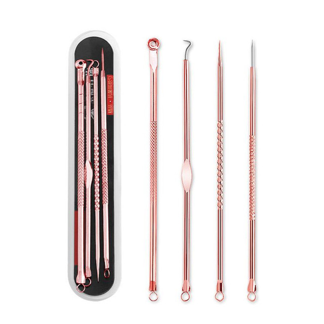 Acne Blemish Remover Blackhead Extractor Black Dots Cleaner Needles Set Black Spots Pore Cleanser Tool Rose Gold Sliver