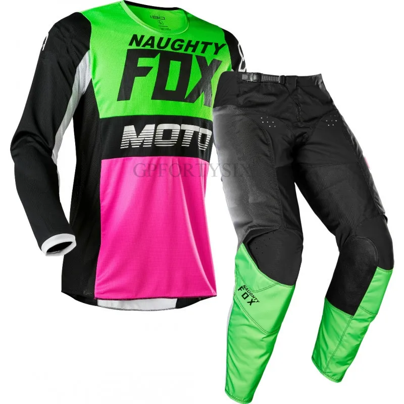 Зеленый Naughty Fox 180 Fyce костюм для мотокросса Синий Красный MX внедорожный Dirt Bike Джерси и брюки для взрослых велосипедная Экипировка мотоцикл комбо комплект - Цвет: Зеленый