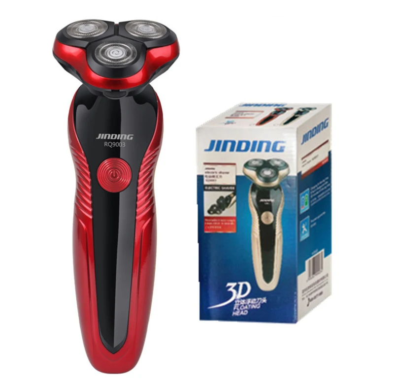 red with box JINDING, электрическая бритва, профессиональная, беспроводная, многофункциональная, Мужская бритва, моющая, перезаряжаемая, плавающая, 3 лезвия, триммер для лица, бороды - Цвет: red with box