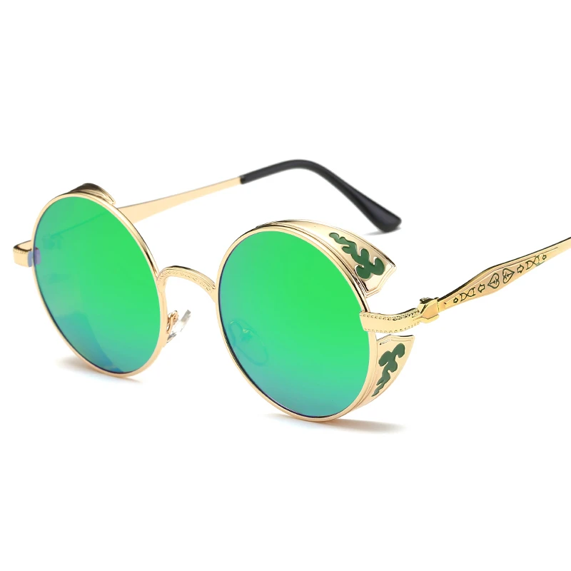 UV400 панк паровые круглые мотоциклетные водительские очки для женщин и мужчин модные ретро солнцезащитные очки для улицы очки A371 - Название цвета: Зеленый