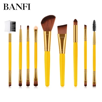 

BANFI 9pcs Makeup Brushes Set Eyeshadow Yellow Eyeliner Cosmetic Foundation Powder Blush Beauty Tool