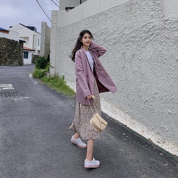 

2020 Spring And Autumn New Youth Popular Solid Color Loose Double-breasted Suit Fashion Casual Wild Shirt Purple / Black S-L