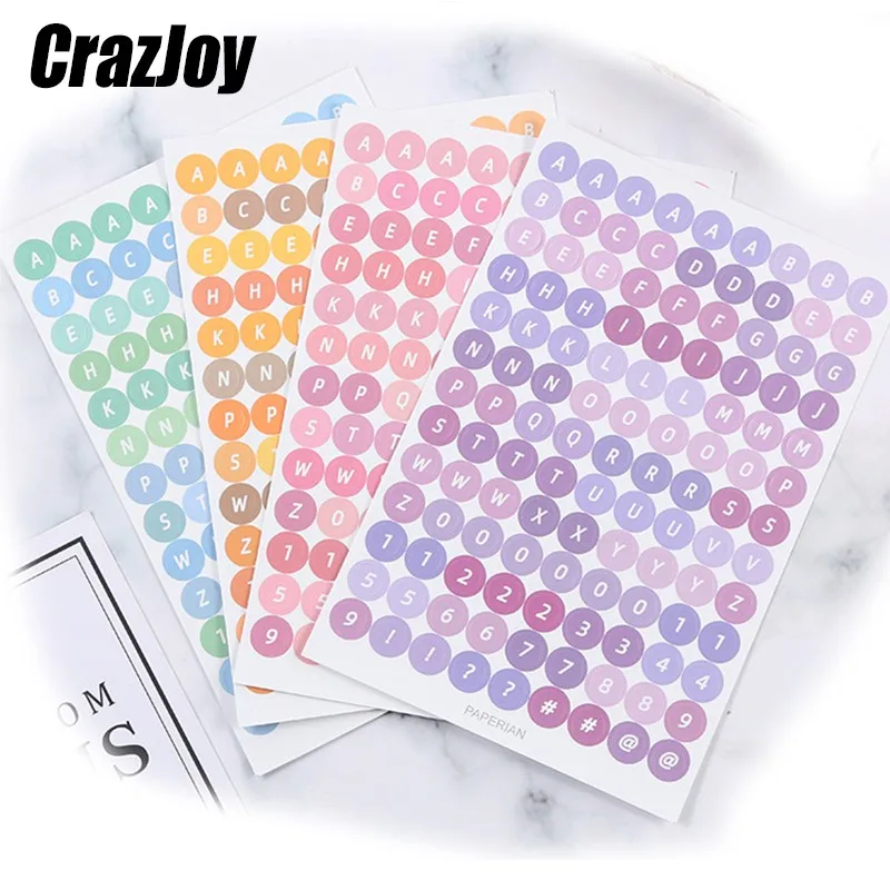 

4pcs Ins Round Dot Cute Alphanumeric Sticker Pvc Waterproof Notebook Labels Decorative student Stickers Stationery Award Kid Toy