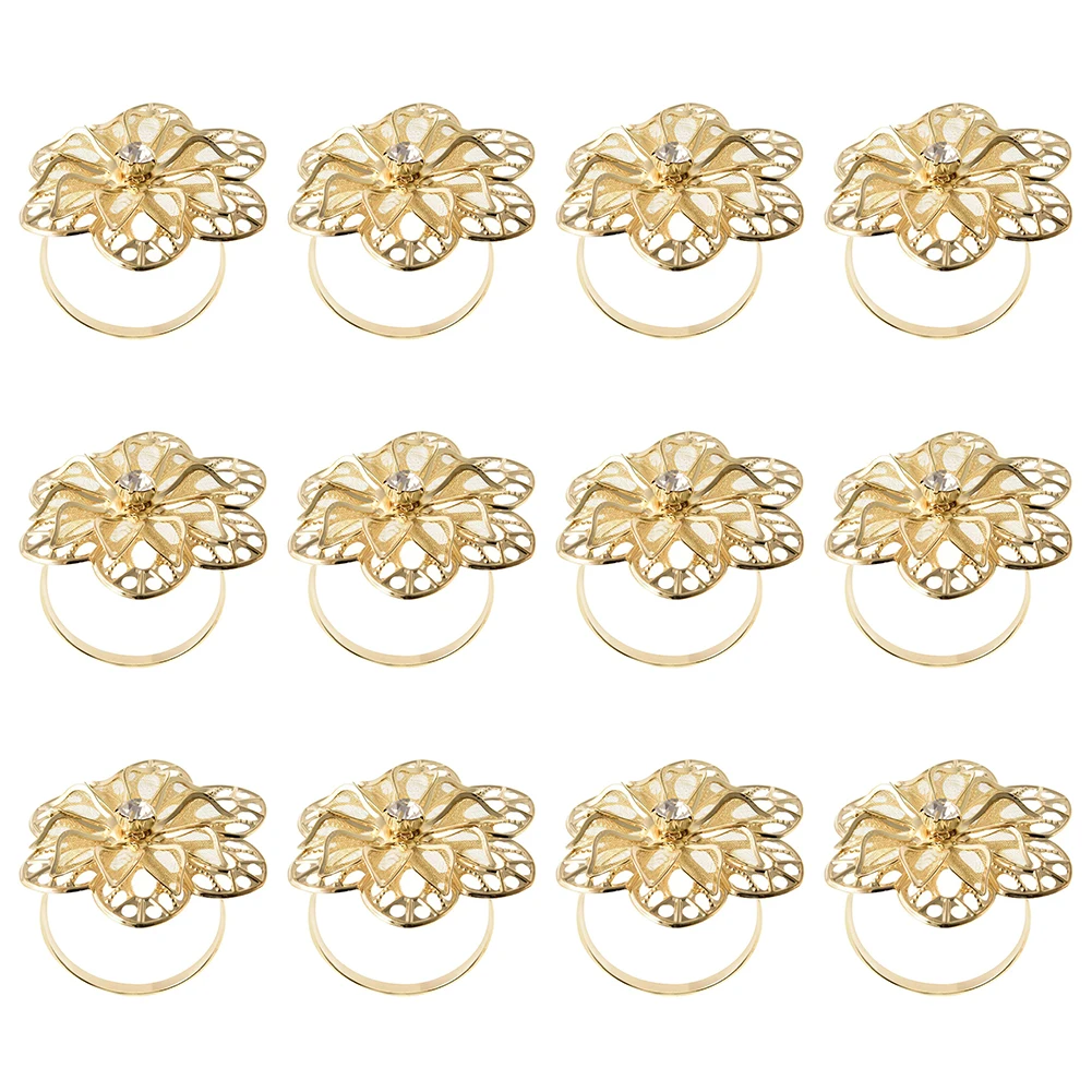 12pcs 6pcs 12pcs событие Полотенца Настольный держатель украшение, салфетка для дома салфетки кольца ювелирные изделия, с отверстиями, вечерние свадебные туфли в форме металлического цветка - Цвет: 12pcs