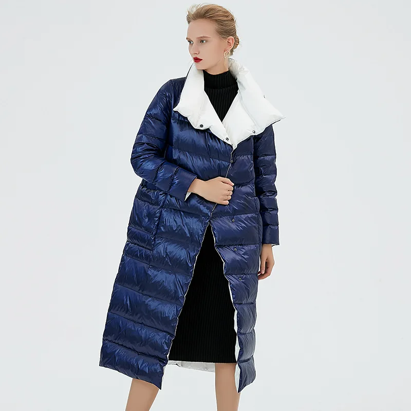 Two-faced down jacket women's knee long section winter new simple long-sleeved warm jacket bread service