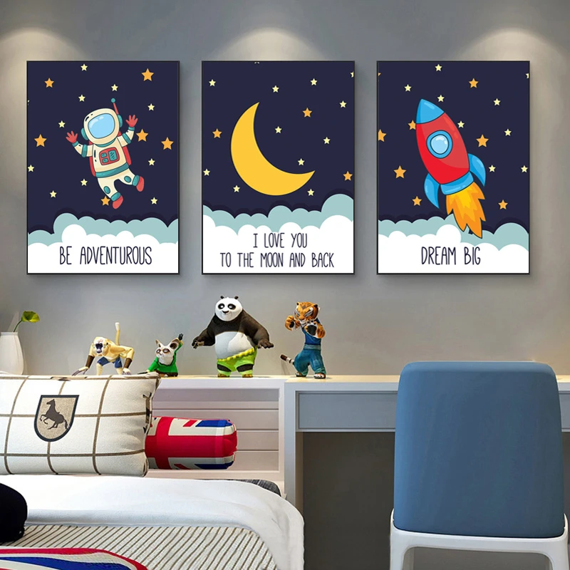 Salida hacia cobre árbitro Cartoon Baby Room Decor Wall Art Space Astronaut Rocket Poster Print Child  Baby Kids Room Nursery Wall Decor Picture - Painting & Calligraphy -  AliExpress