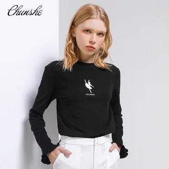 

2020 women New high-necked lotus leaf sleeves with ballet embroidery Slim was thin girl knitted long-sleeved bottoming shirt