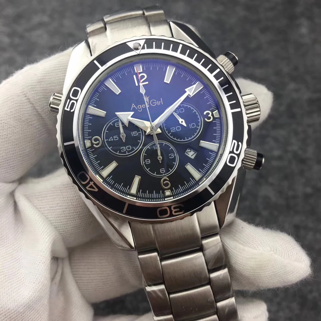 

Luxury brand New Men Professional sport dive watches Fashion Stainless Steel orange Quartz Chronograph Master Waterproof watch