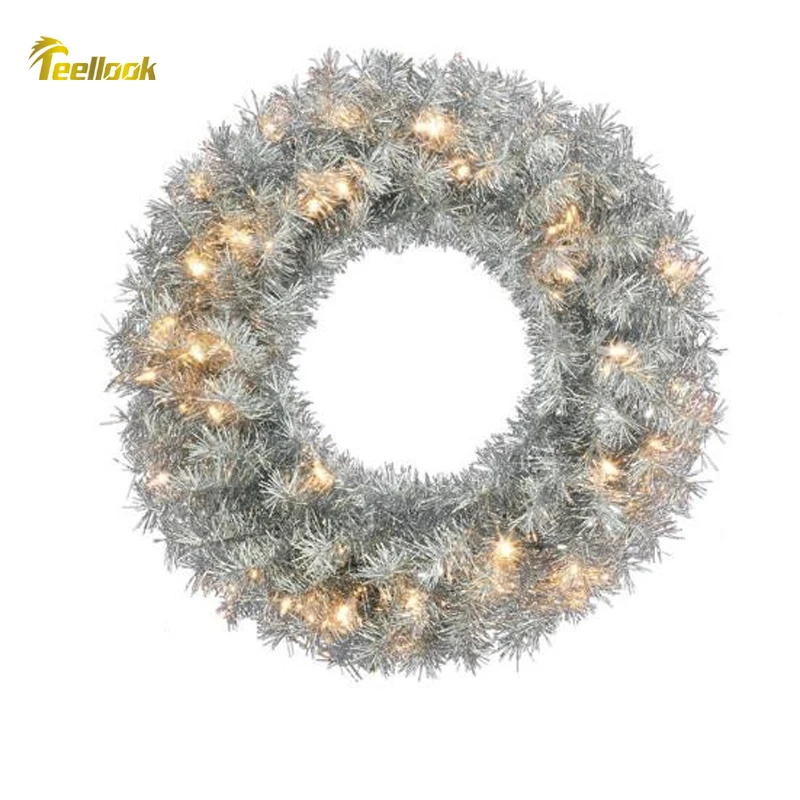 Серебряный Рождественский венок Teellook светодиодный Ной подсветкой Декор для
