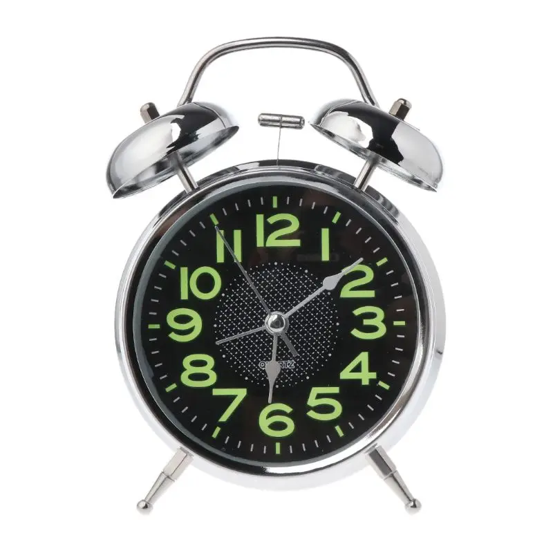 

tro Desktop Mechanical Alarm Clock Luminous Night Light Twin Bell Silent Metal Digital Bedroom Home Decoration
