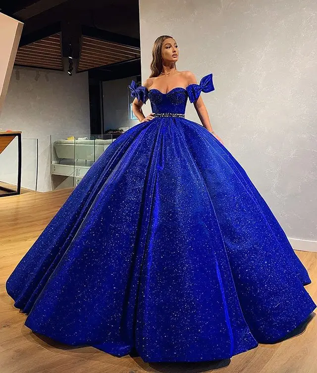 2019 New Blue Ball Gown Prom Dresses 