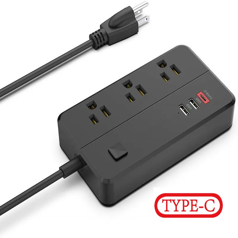Удлинитель с 2 портами USB и 1 портом Type C 3 розетками Настольная зарядная станция 4
