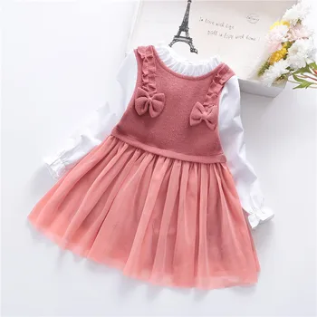 

Flower Girl dresses Girls Birthday Party Dress Elegant Bow Stitching Mesh Princess Dress Elementary School Graduation Clothes