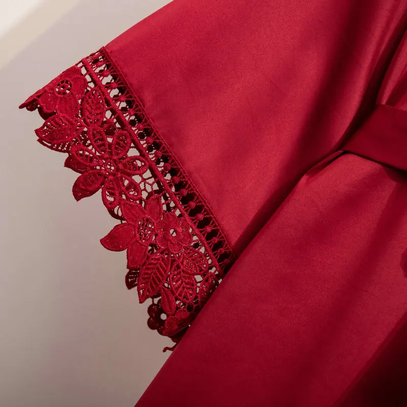 YUXINBRIDAL бордовый халат невесты шелковистый матовый сатиновый кружевной свадебный наряд свадебный подарок халат кимоно