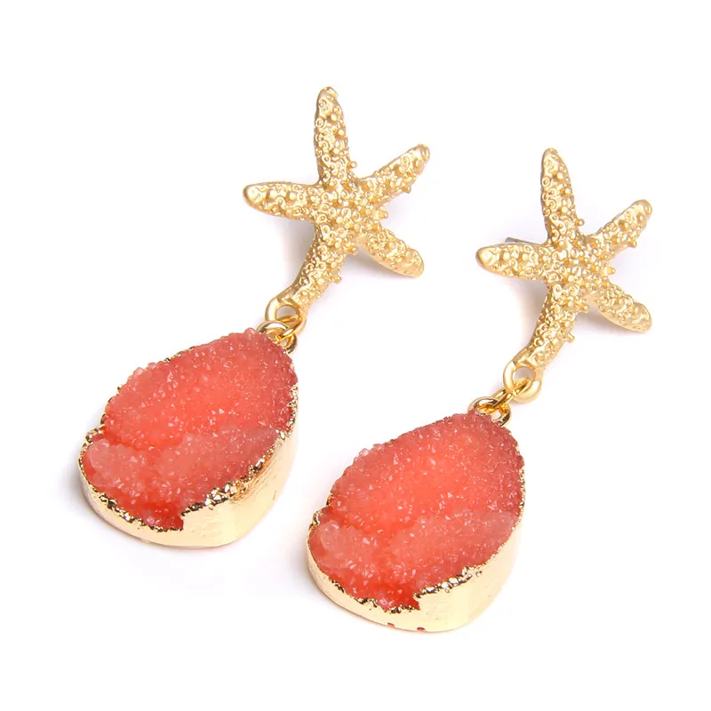 29 Серьги Druzy для женщин золотые винтажные сережки в виде ракушек Quartzs геометрические массивные серьги-капельки ювелирные изделия нерегулярный кристалл - Окраска металла: 29