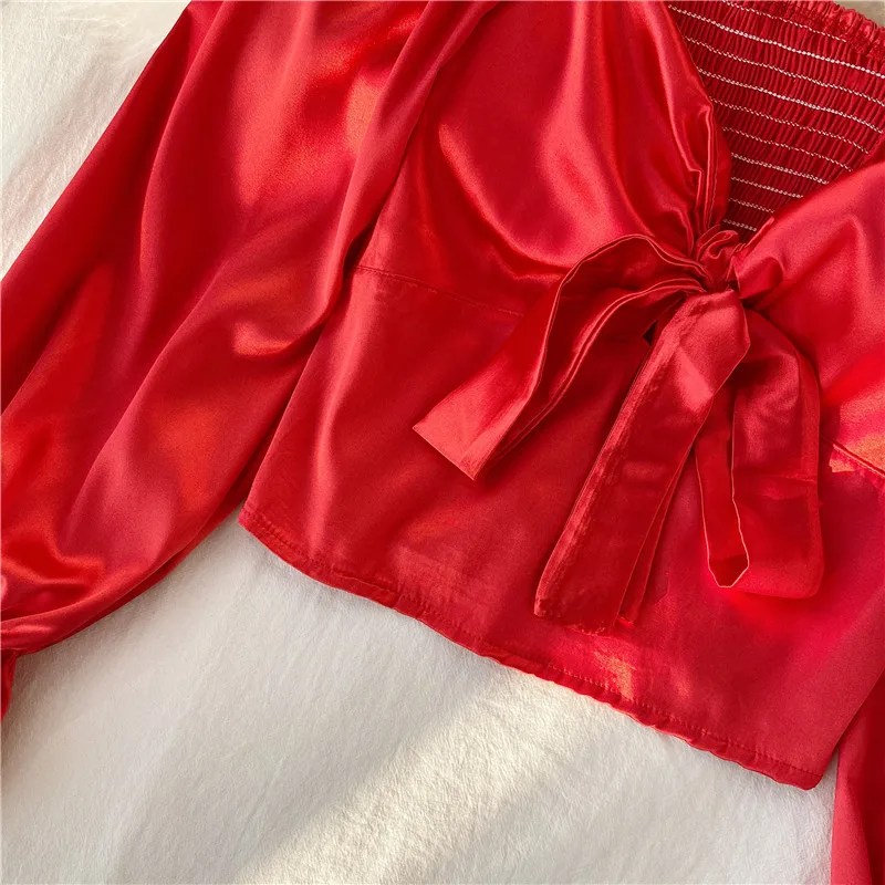 Neploe, осенние женские блузки, сексуальные, с вырезом лодочкой, пышные, с длинным рукавом, стрейчевые, тонкие, короткие, Blusas, топы, Camisas Mujer 56068
