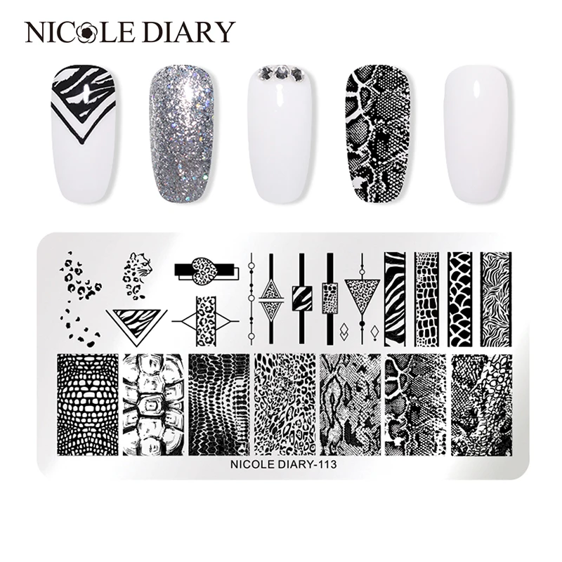 

NICOLE DIARY Snakeskin Nail Stamping Plates Flower Ocean Word Nail Template Stamp Nail Art Stamp Image Template Nail Art