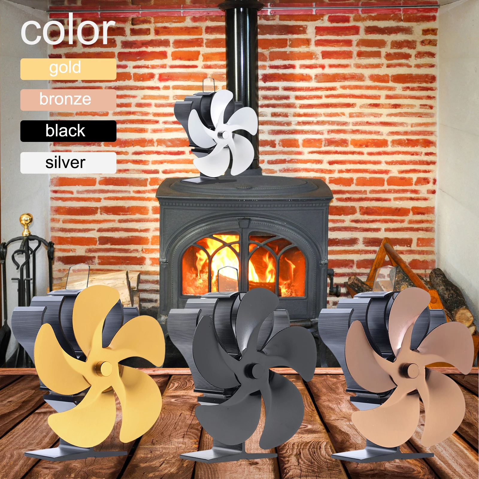 5 Propeller Heater Stove Fan Hot Power Heat Furnace Fireplace Fan Heating Fan Heat Powered Stove