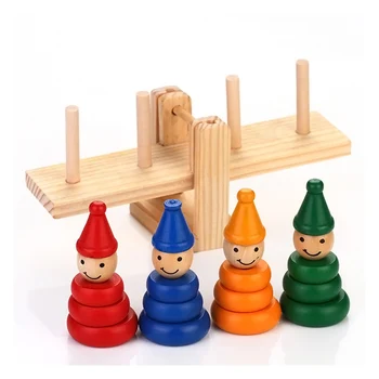 

Wooden Clown Rainbow Stacker Seesaw Balance Scale Board Balancing Game Kids Early Education Toy Sorting, Nesting & Stacking toys