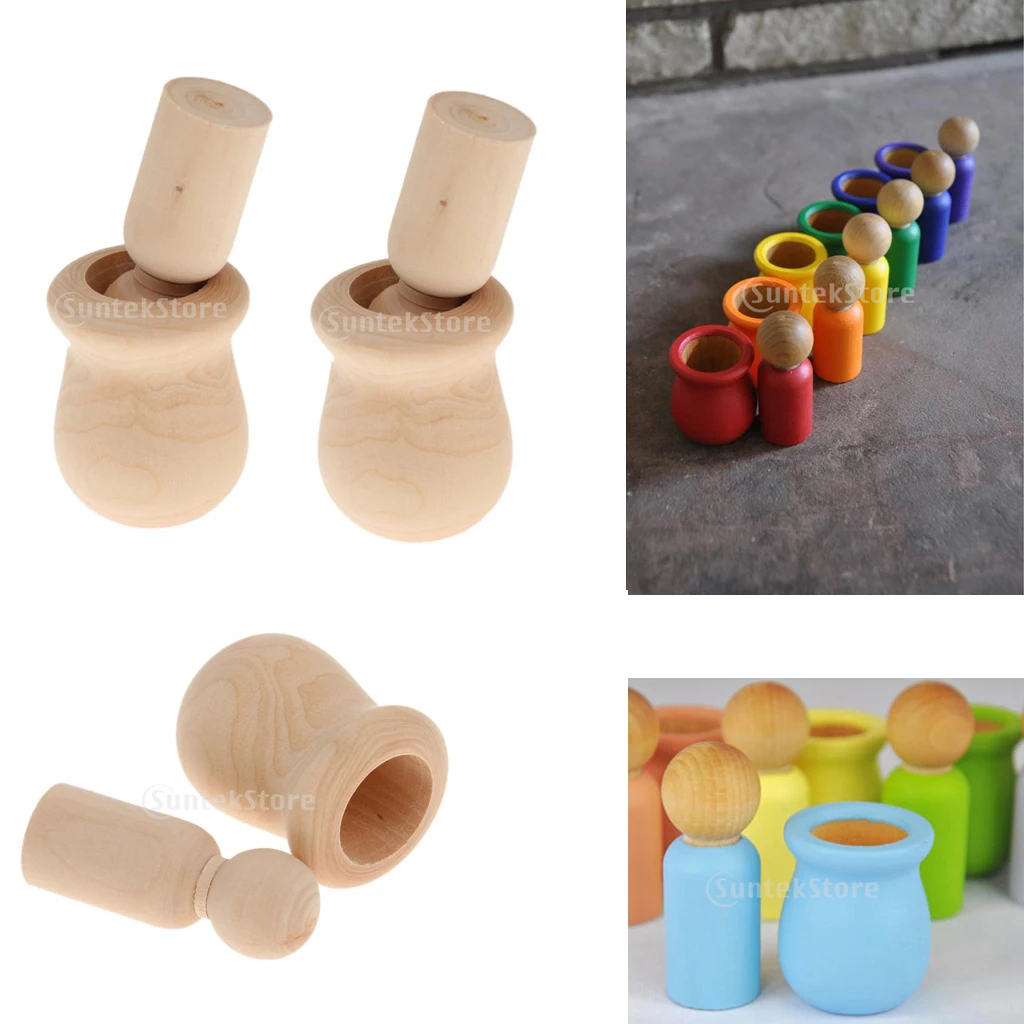 10pcs Wooden Peg People Nesting Set Peg Dolls Crafts Montessori Toy