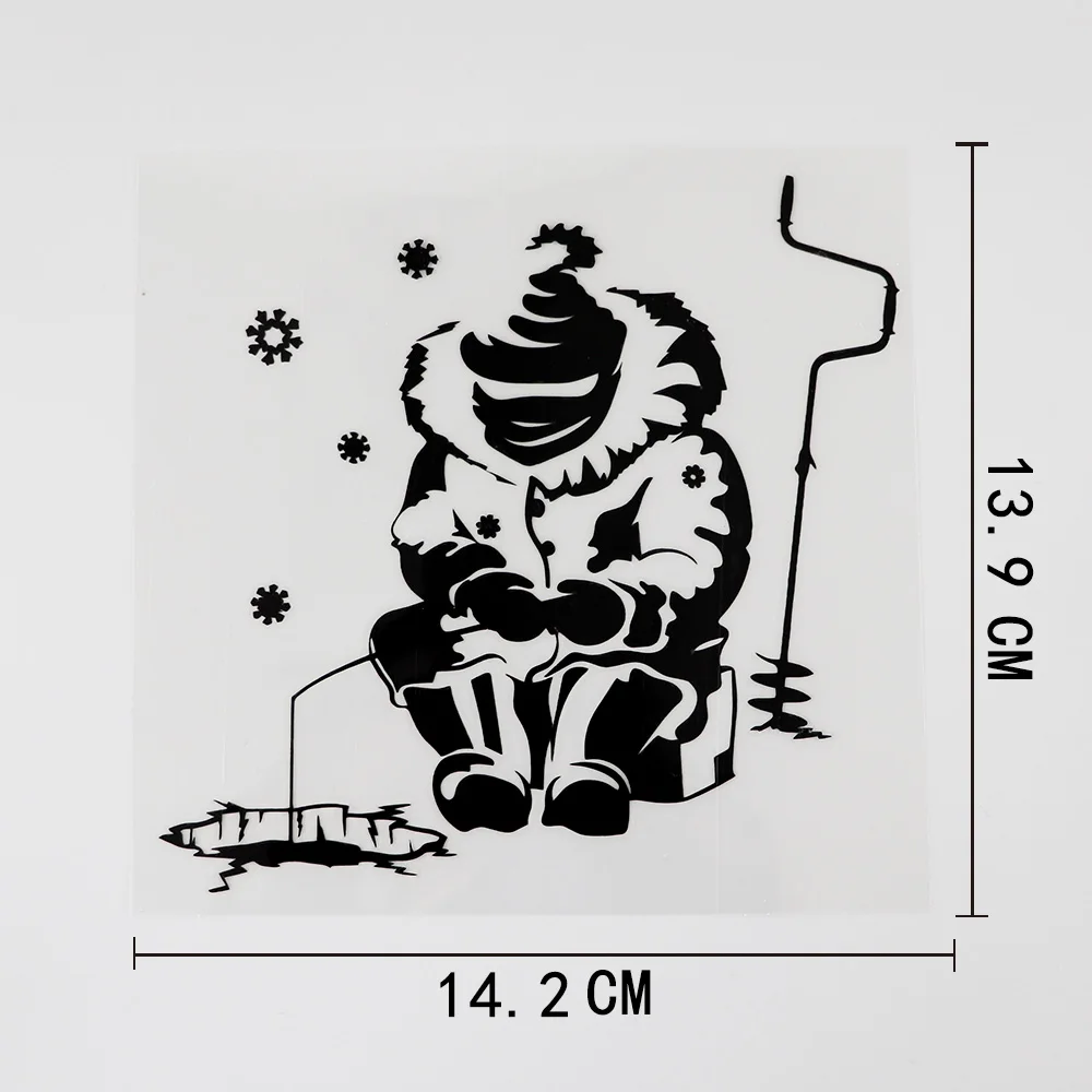 

Car Sticker Fun Marine Fish Hobby Winter Fishing PVC Car Sticker Black/silver 14.2CM X 13.9CM