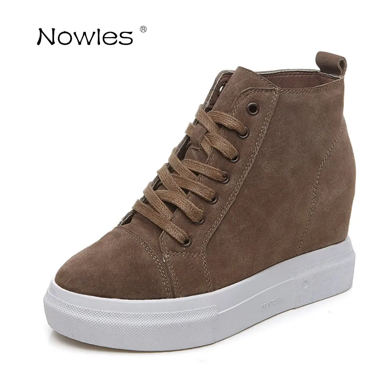 

Fashion Sneakers Women's Boots Wedges Shoes Suede Genuine Leather Ankle Height Increasing 8cm Women's Shoes Casual Shoes