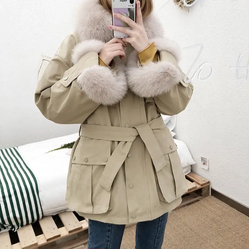 Heydress, зимняя куртка для женщин, натуральный Лисий мех, пуховик,, Женская парка на гусином пуху, s, Женское зимнее пальто, женская зимняя верхняя одежда - Цвет: Хаки