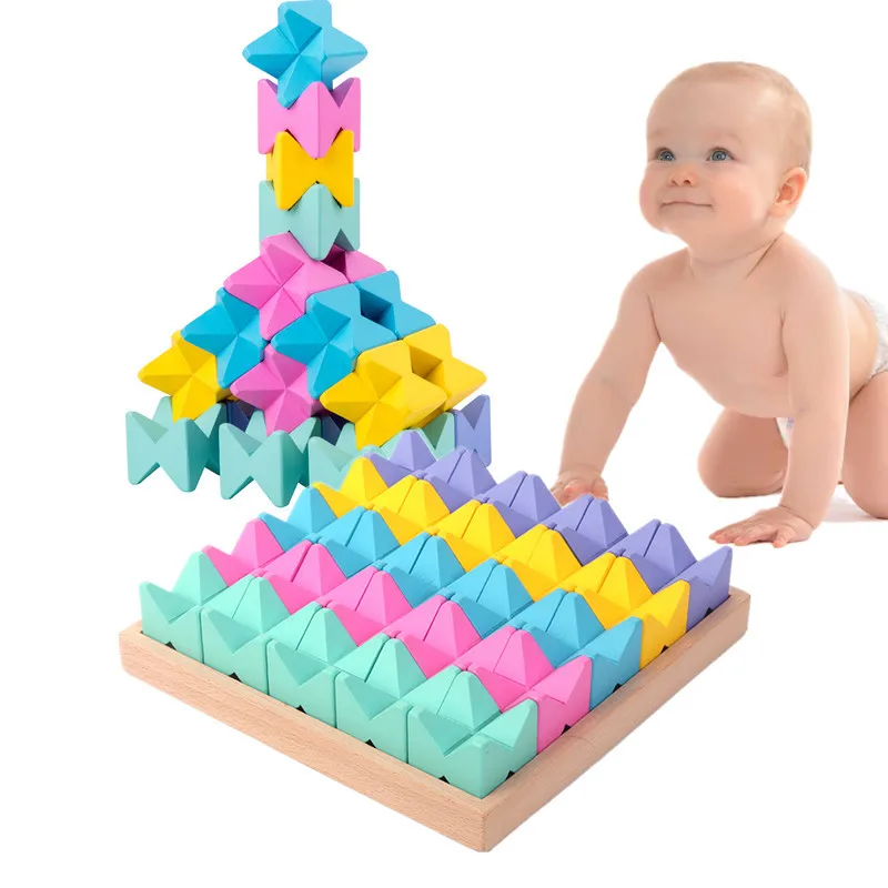 

Creative Large Particles Five-color Building Blocks Children Early Childhood Educational Bricks Pro Baby Mental Assembled Wooden
