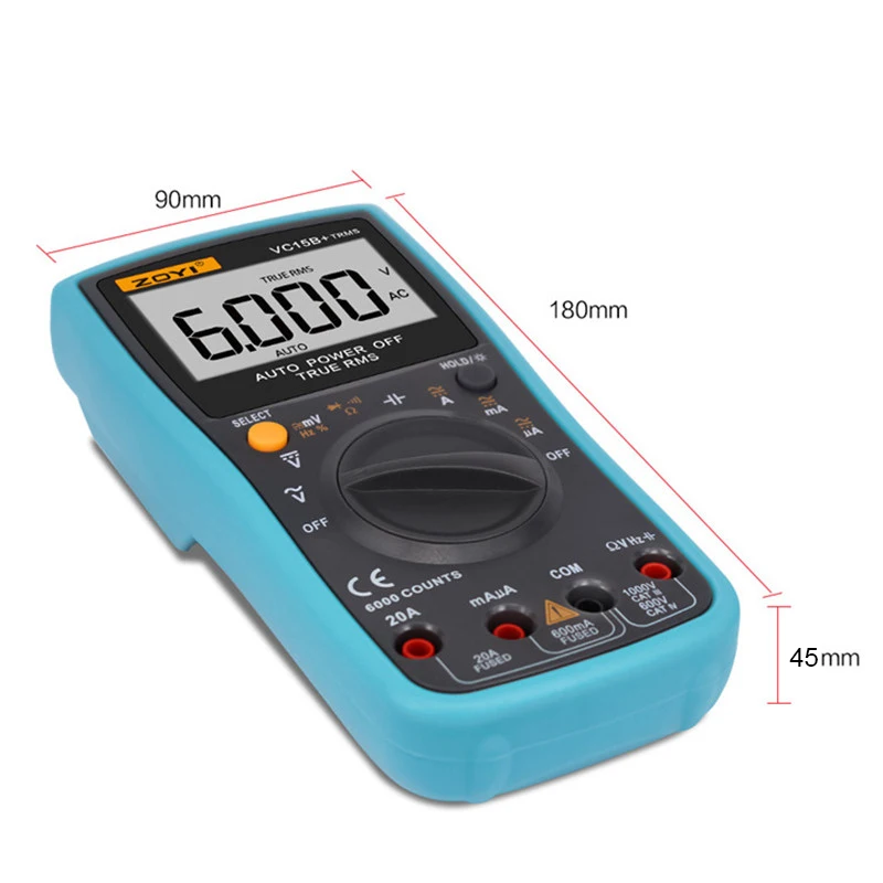 VC15B+ 6000 Counts Digital Multimeter True RMS Auto Range AC/DC Ammeter Voltmeter Ohm Capacitance Diode Continuity Testing New