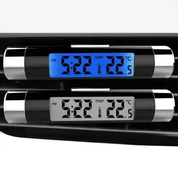 

Car Air Outlet Thermometer Electronic Clock Blue Backlit Digital Display car Accessories
