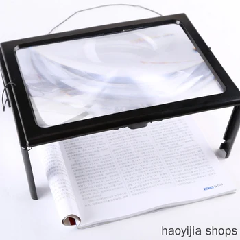 

New product for the elderly 3 times magnifying glass magnifying glass, full page reading magnifying glass 4 led lamp with light