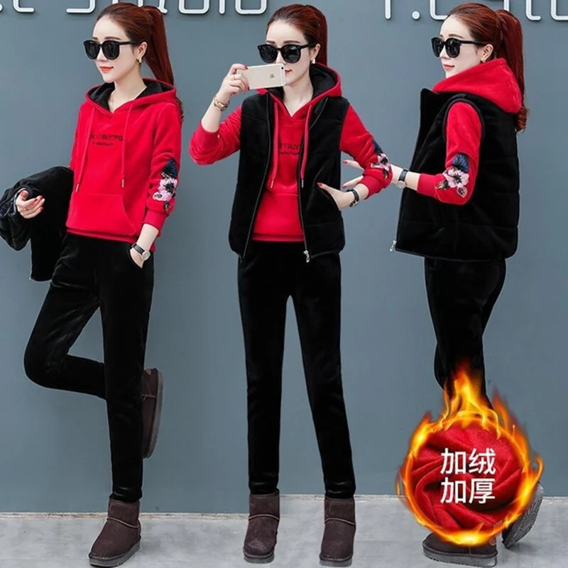 Женский спортивный костюм 2019 зимний утолщенный свитер золотые бархатные