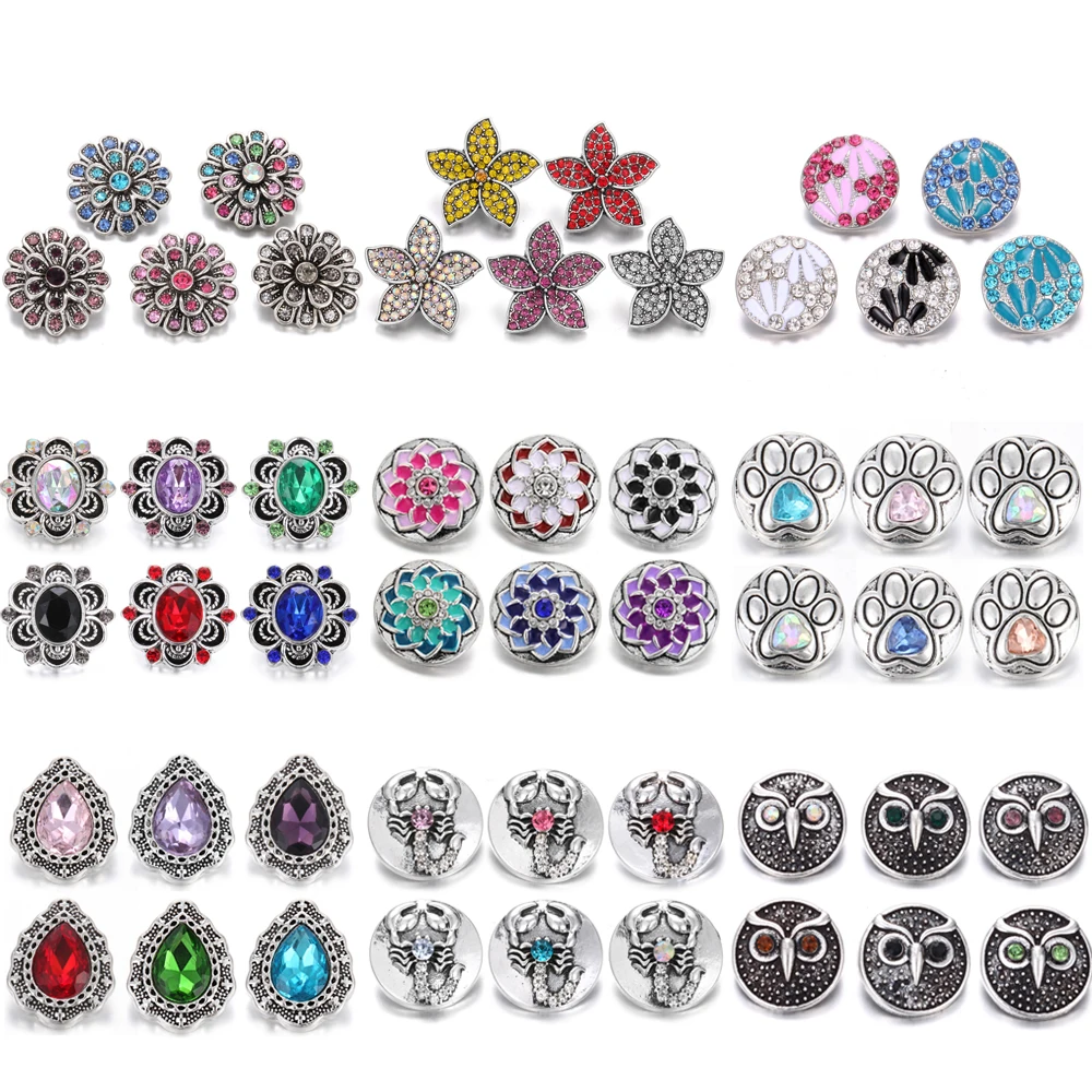 6pcs/lot Wholesale Snap Jewelry Lots Mixed Designs Crystal Metal Round