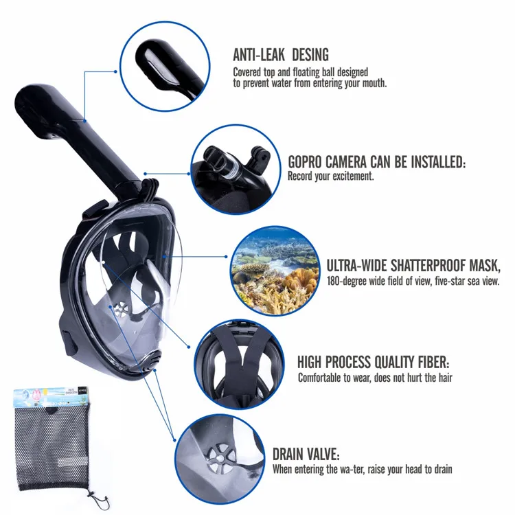 Wholesale 180 degree view Professional Full Face Snorkel Mask Dive Mask Scuba Diving Mask