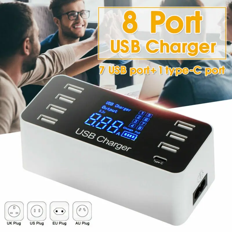 8 многопортовый USB зарядное устройство для телефона Быстрый ЖК-светодиодный адаптер для настольной док-станции