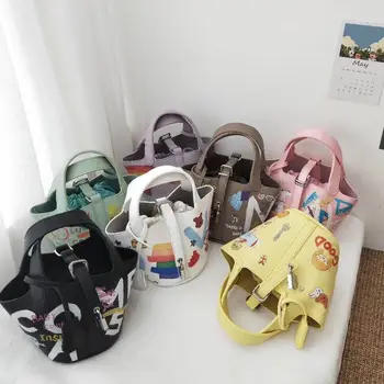 

Mini Graffiti Bucket Bag Women's Handbags High Quality Leather Solid Crossbody Bag Summer New Top Handle Totes