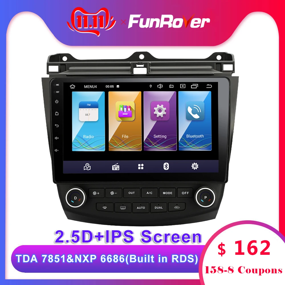 FUNROVER Android 8,0 Автомобильный dvd стерео 10,1 дюймов аудио радио плеер для Honda Accord 7 2003-2007 автомобильный навигатор gps головное устройство Wi-Fi