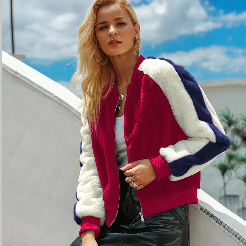 

Women's Autumn and Winter 2019 Lamblike Wool Women's Plush Jacket Short Coat Women Patchwork Women Jackets