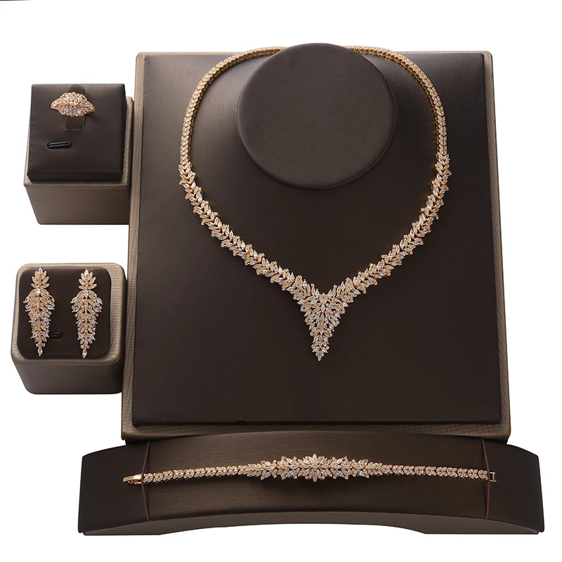 Комплект ювелирных изделий HADIYANA, модный элегантный роскошный свадебный набор, ожерелье, серьги, кольцо и браслет, ювелирные изделия CN1443 Conjunto De Joyas