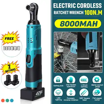 

Electric Wrench 3/8" Cordless Ratchet 42V Rechargeable Scaffolding 100Nm Right Angle Wrench Tool + 2 Battery Charger Socket Kit